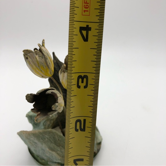 Vtg Art Of Frank Mosse Enameled Tulip Flowers Sculpture On Natural Rock Yellow - Picture 11 of 12
